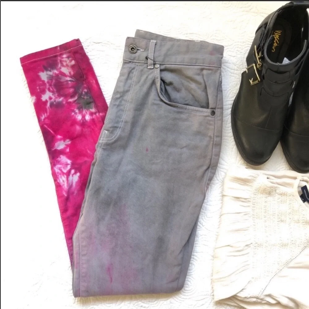 RAGGED PRIEST High Waist Tie Dye Skinny Ankle Jeans Dip Dyed Pink Gray S… - Picture 2 of 9